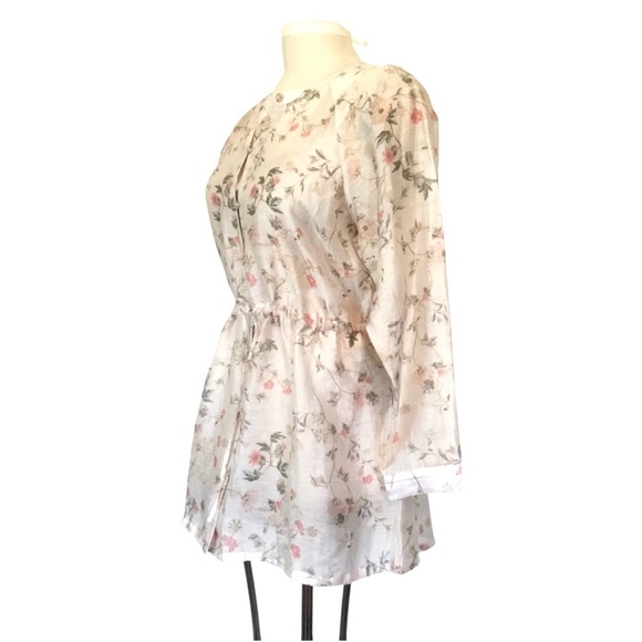 Linen Blend Floral Duster Cardigan Sheer Jacket Lightweight Layer XL J. Jill - Picture 10 of 10